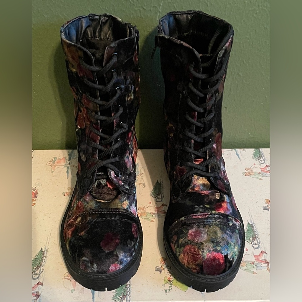 Madden Girl Floral Velvet Combat Boots
